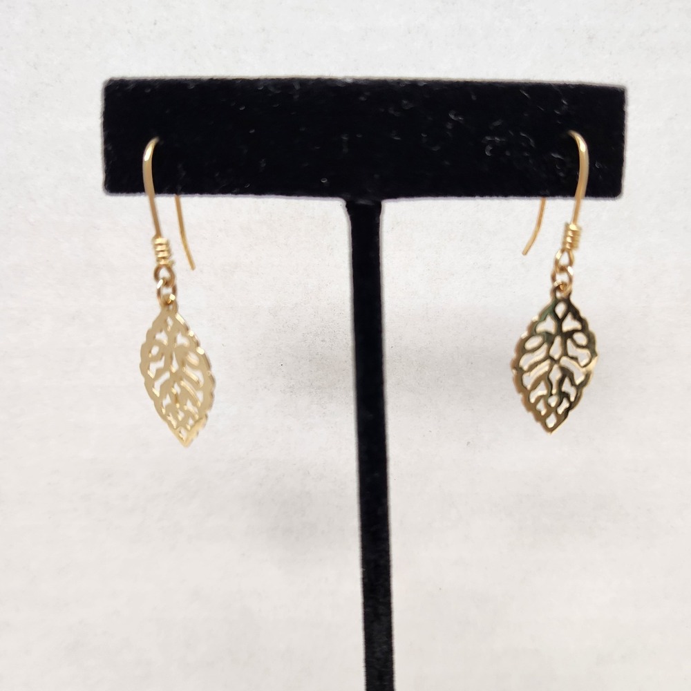 James Avery Retired Leaf Dangle Earrings 14k Yellow Gold Fishhook Style With Box - Picture 13 of 13